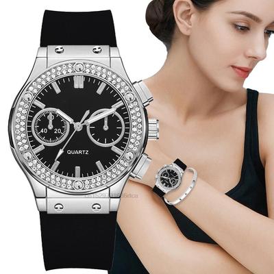 Gumové dámské hodinky Luxusní značky Casual Diamond Dámské Quartz náramkové hodinky Jednoduché sportovní hodiny