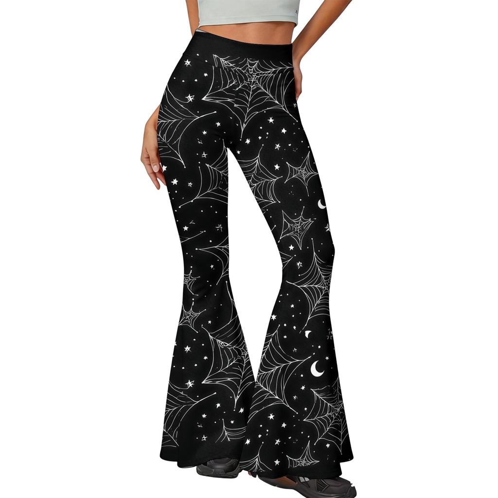 Women's Halloween Print Yoga Pants - Flared Leggings, Casual Stretchy Bell Bottom Pants for Women, for Yoga, Daily Wear and Party