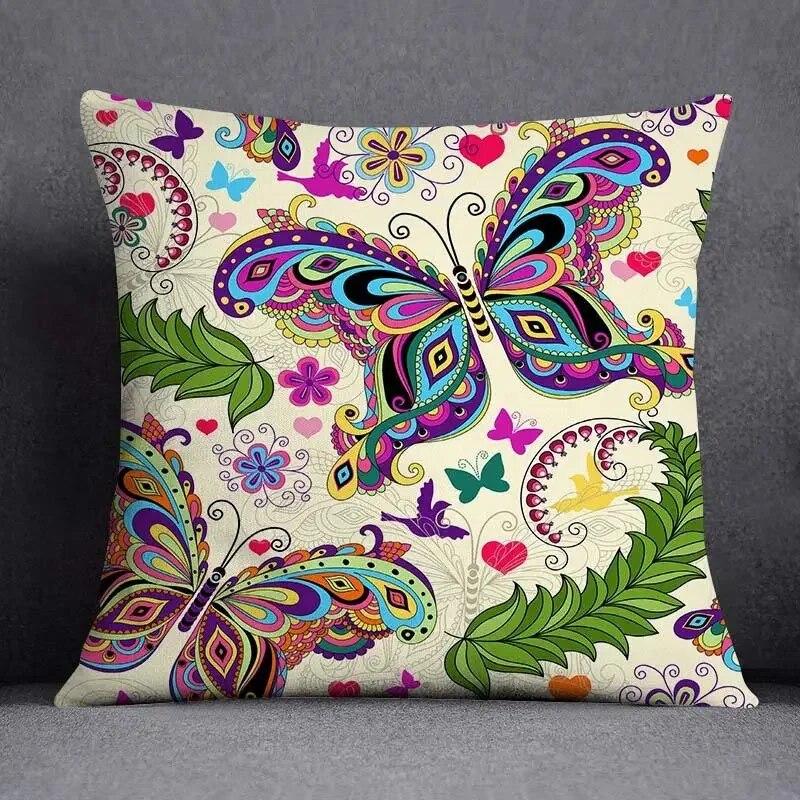 Fronha de almofada quadrada borboleta retrô para decoração de casa e escritório