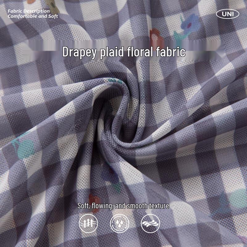 UNIFREE French Retro Floral Plaid Square Neck Long Dress