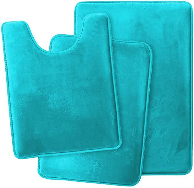 

3Pcs Set Bathroom Memory Foam Bath Mat Set, Antiskid Absorbent Quick Drying Bath Mat, Bathroom Carpet and Contour Carpet Set