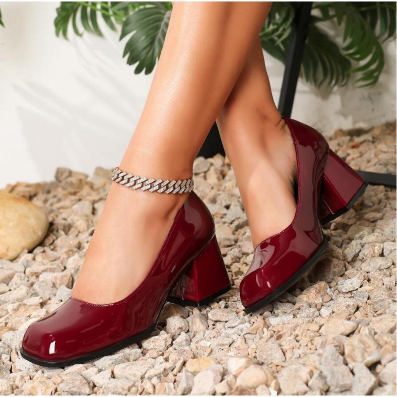 Women High Heels Mary Janes Shoes Spring Autumn New Patent Leather Comfort Heeled Shoes Woman Chunky Heel Pumps Black Work Shoes