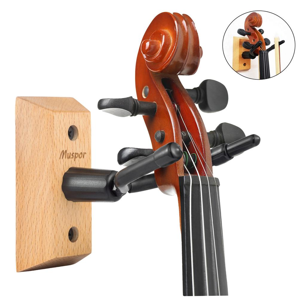Muspor Violin-Wandhalterung mit Bogenhaken (Holzsockel), 1 Packung – perfekt zum Präsentieren und