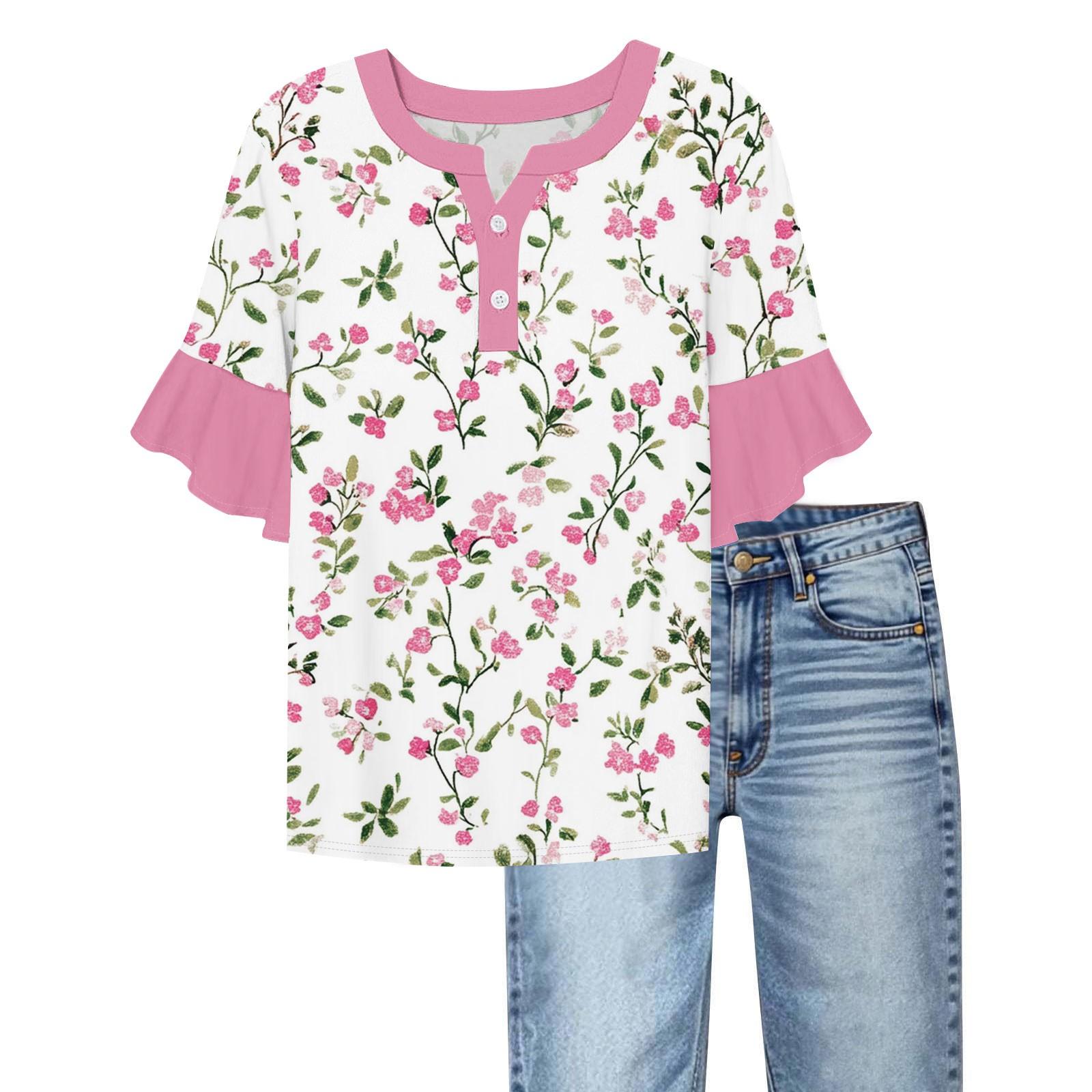 

Women s Casual Fashion V-neck Ruffled Sleeves Loose Versatile Color Short Sleeves M білий