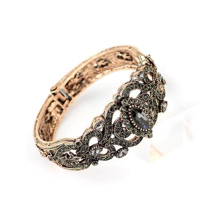 Bracciale rigido da donna in cristallo grigio vintage color oro, bracciale rigido, gioielli da sposa etnici, antico regalo nuziale indiano