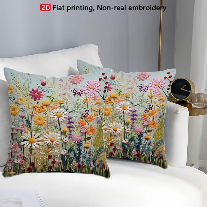 2D Digitally printed vibrant plant flower pattern pillowcase, durable polyester fiber with zipper for bedroom, living room and sofa decoration