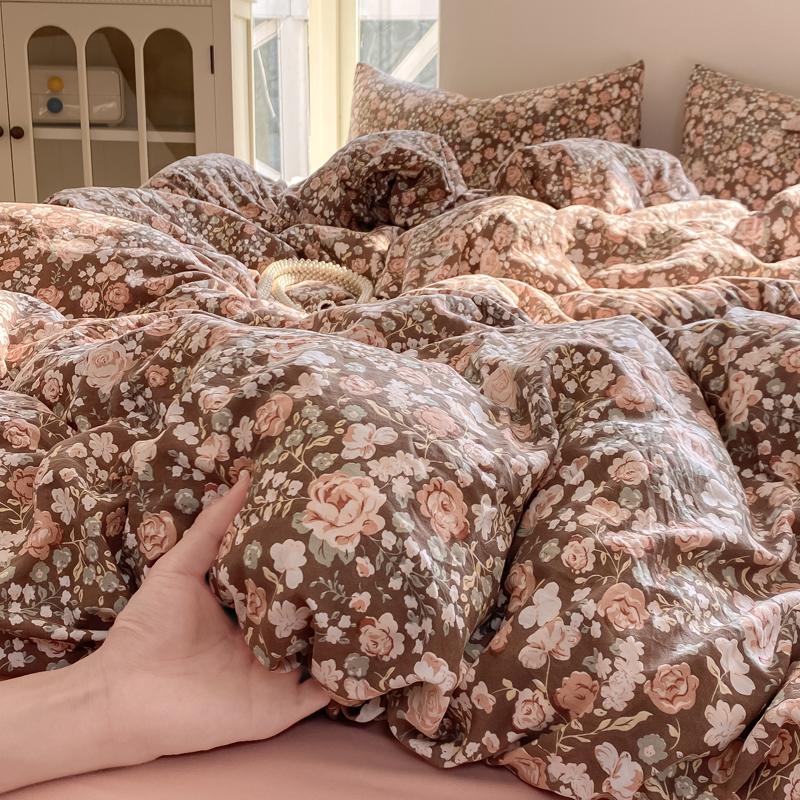 Washed Cotton Duvet Cover Set Single/Queen/King Size Bed Set Flower Printed Plumones De Cama Duvet Cover with Pillowcase Bedding