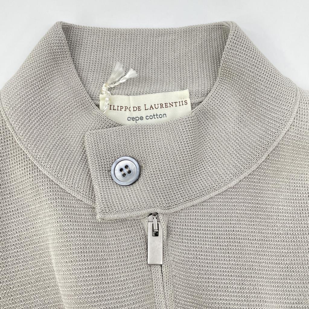 FILIPPO DE LAURENTIIS BZ1ML CR12M Beige Crepe Cotton Mock Neck Zip-Up Blouson Jacket 48 beigeUsed