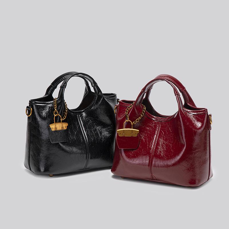 Bolsa Saco de Couro Wax Oil Moda Retrô, Bolsa de Mão Cesta de Legumes, Bolsa Transversal de Alto Padrão