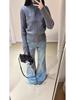 Women's Light Blue Low-Waist Micro-Flare Jeans: Slimming, Flattering, Wide-Leg, Floor-Length Pants for Autumn