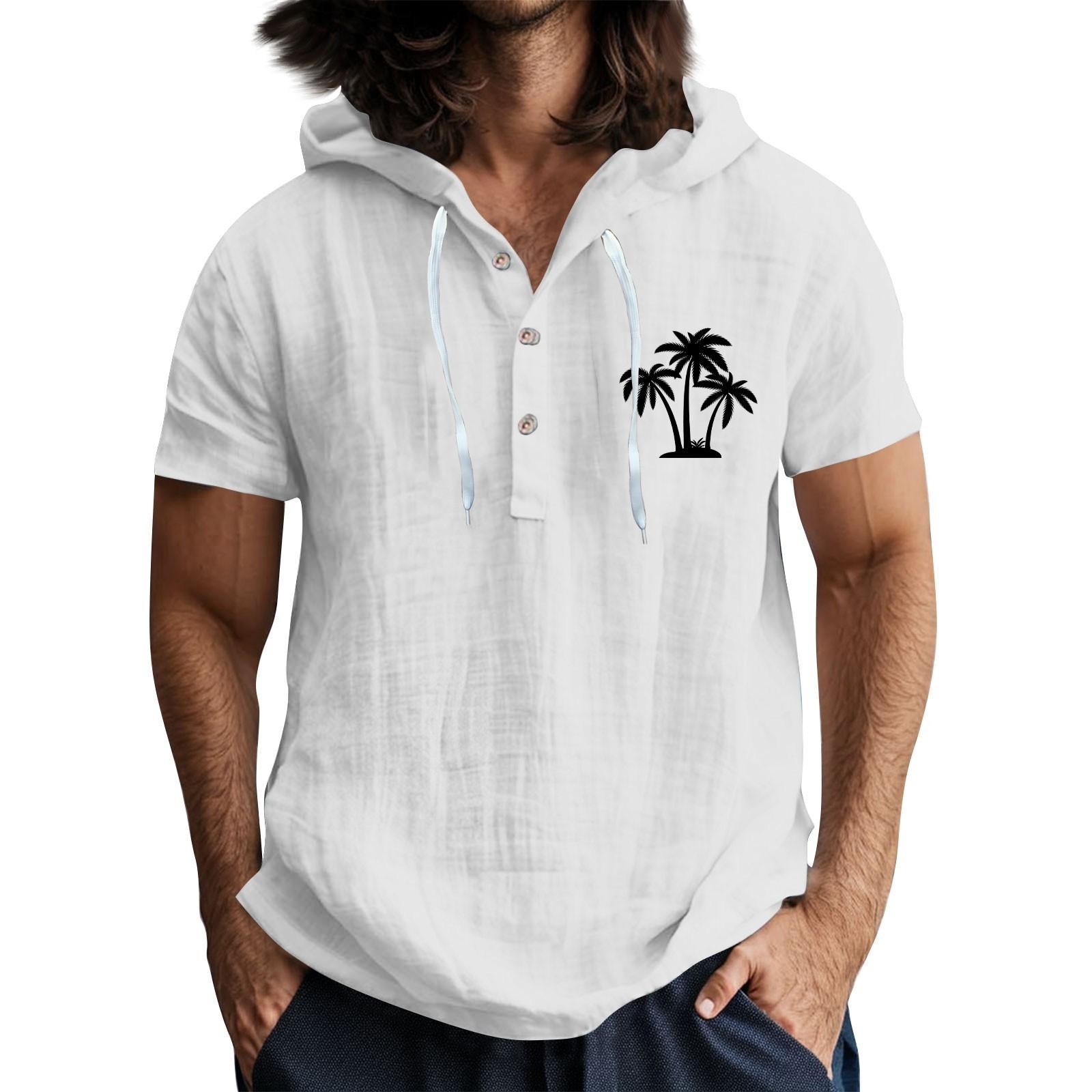 

Чоловіча повсякденна футболка з короткими рукавами та капюшоном, застібнута на ґудзики, з відкритим коміром XL