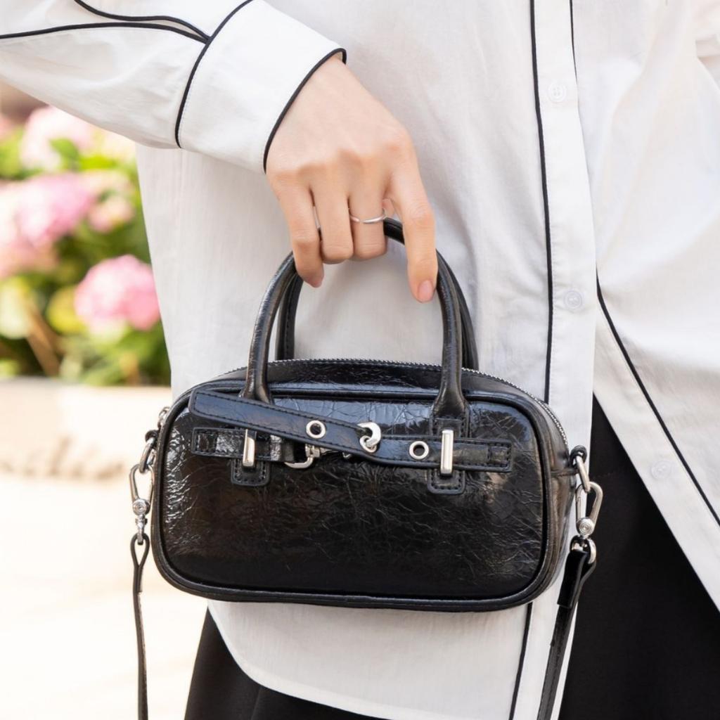 Cowhide Single Shoulder Crossbody Women's Bag, Women's Fashion Generous Pillow Bag Zipper Soft Leather Portable Bright Leather