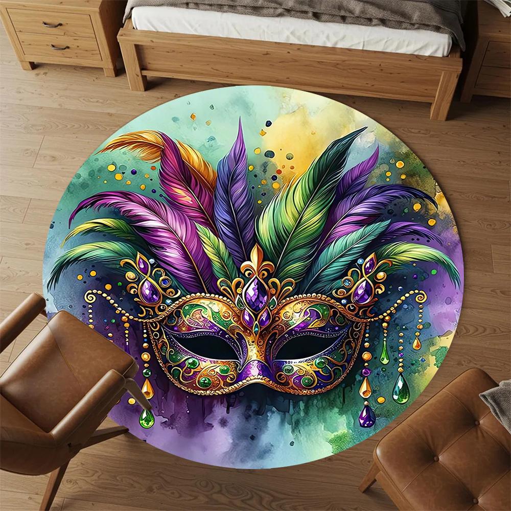 1pc mask feathers Round Chair mat Area Rug - Non-Slip, Floor Mat for Office, Bedroom, home decor Christmas Gift-1002358