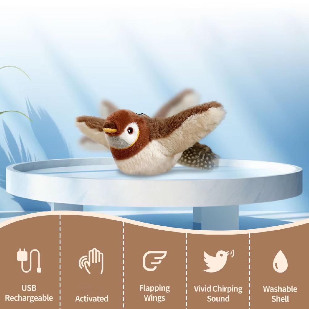 Interaktywna zabawka dla kota Ćwierkający ptaszek, Akumulatorowa interaktywna zabawka dla kota machająca skrzydłami i ćwierkająca, Zabawki z kocimiętką aktywowane dotykiem