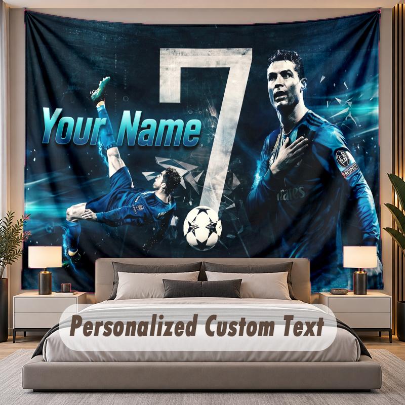 Custom Name Text Tapestry Cristiano Ronaldo Personalized Polyester Wall Tapestry For Bedroom And Room