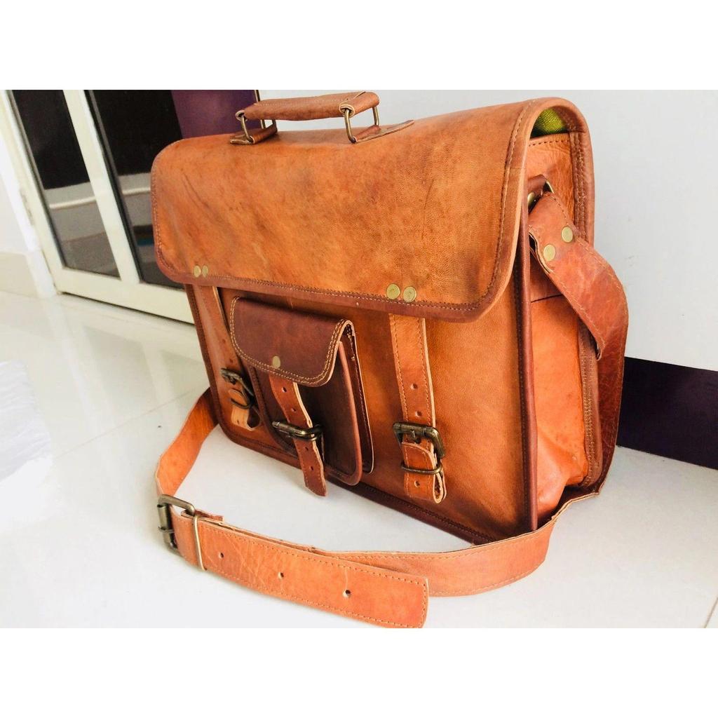 Vintage Skinnveske Herre Messenger Skulder Laptopveske Dokumentmappe Satchel