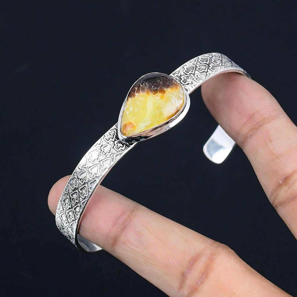 Daughters Day Deal Natural Septarian 925 Sterling Silver Wedding Bangle Bracelet