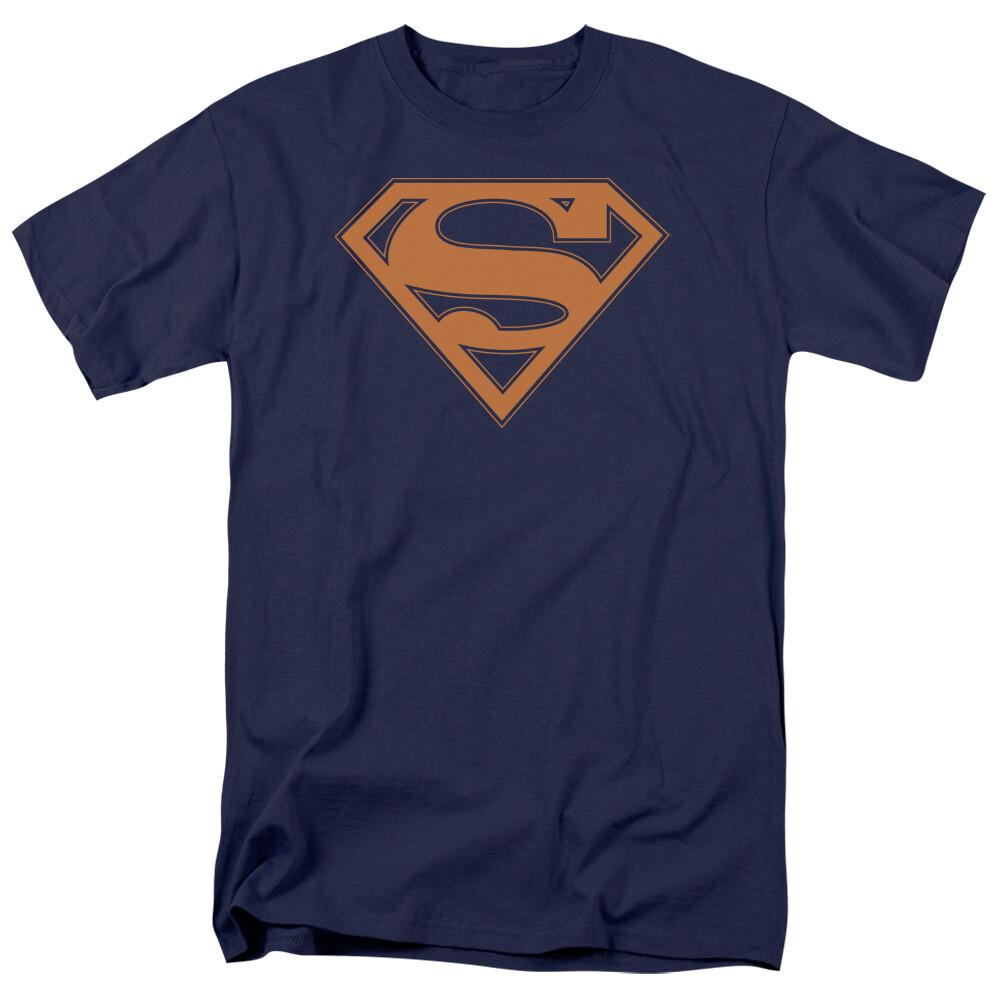 26 Superman Navy & Orange Shield T Shirt Mens Licensed Clark Kent DC Comic Tee Navy Unisex T-Shirt XL