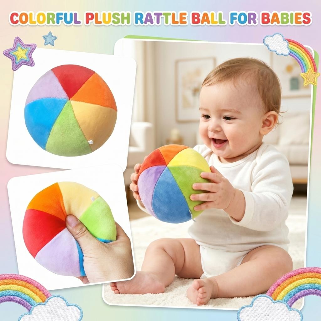 Soft Plush Rattle Ball Baby Handheld Sensory Toy with Bell Inside for Early Development and Hand Eye Coordination