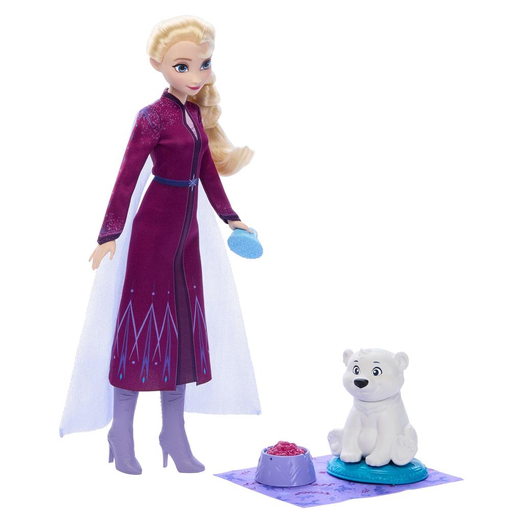 Mattel Disney Frozen Arendelle Animals Elsa and Polar Bear Doll House for Pretend Ages 3 and JFG16 Dress-Up Play, Up, Purple,
