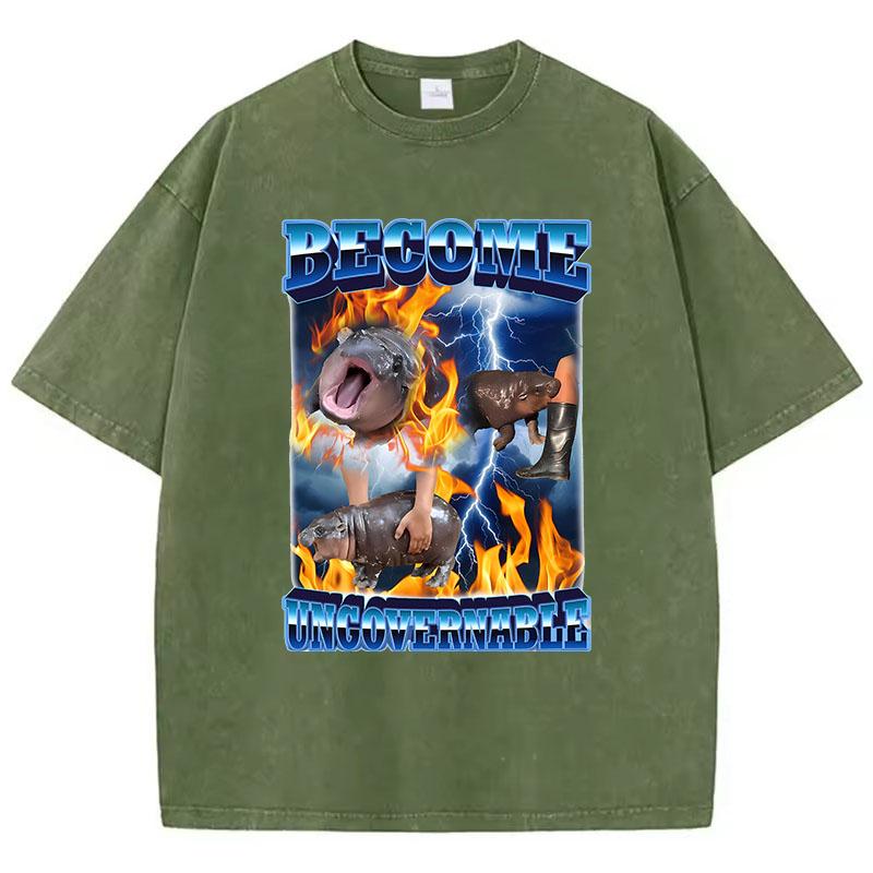 Hip Hop Retro T Shirt Vintage Washed Cotton T-Shirt Animals Graphic Tee Casual Streetwear Spring Summer Fall