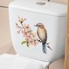 Cartoon Peach Blossom Branch with Birds Toilet Seat Sticker Bathroom Decor Removable Waterproof Decal