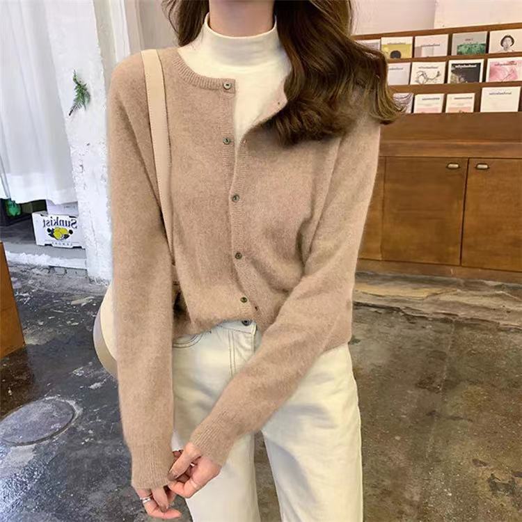 Women's long-sleeved sweater Autumn Loose and versatile sweater pure colour short version
