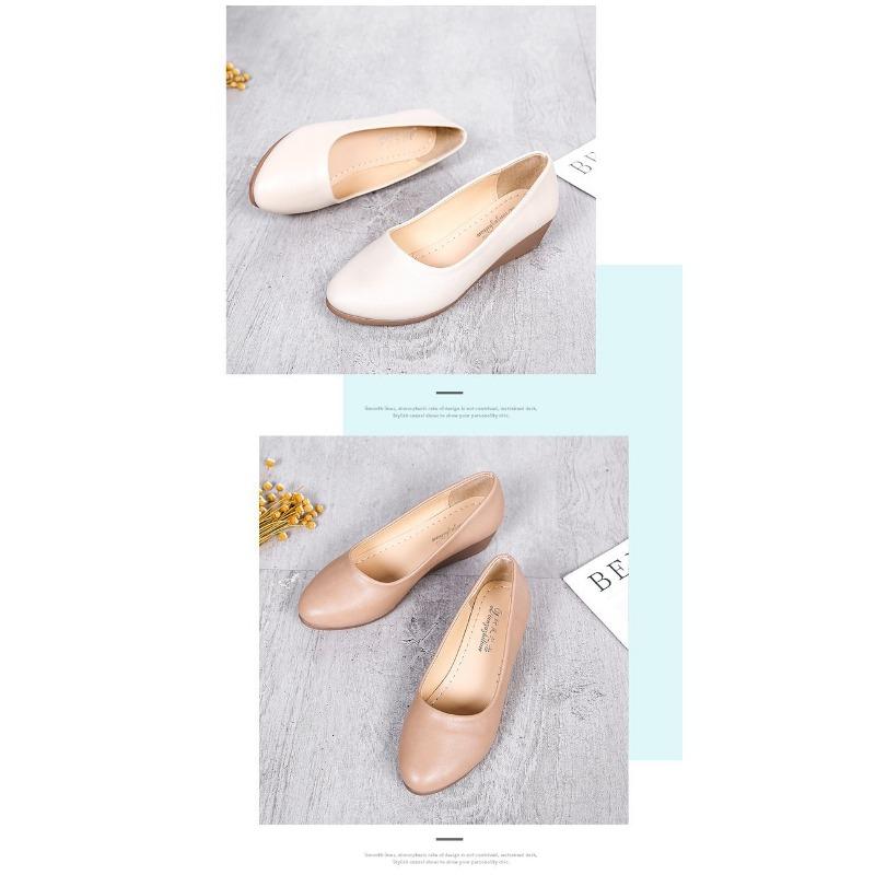 Women's Spring and Autumn New Women's Single Shoes Pointed Toe Slope Small Leather Shoes Shallow Mouth Work Mother Shoes Trend