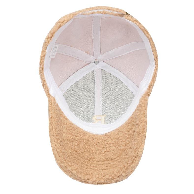 Embroidery R Letter Lamb Wool Baseball Cap Women's Autumn and Winter Casual Cap
