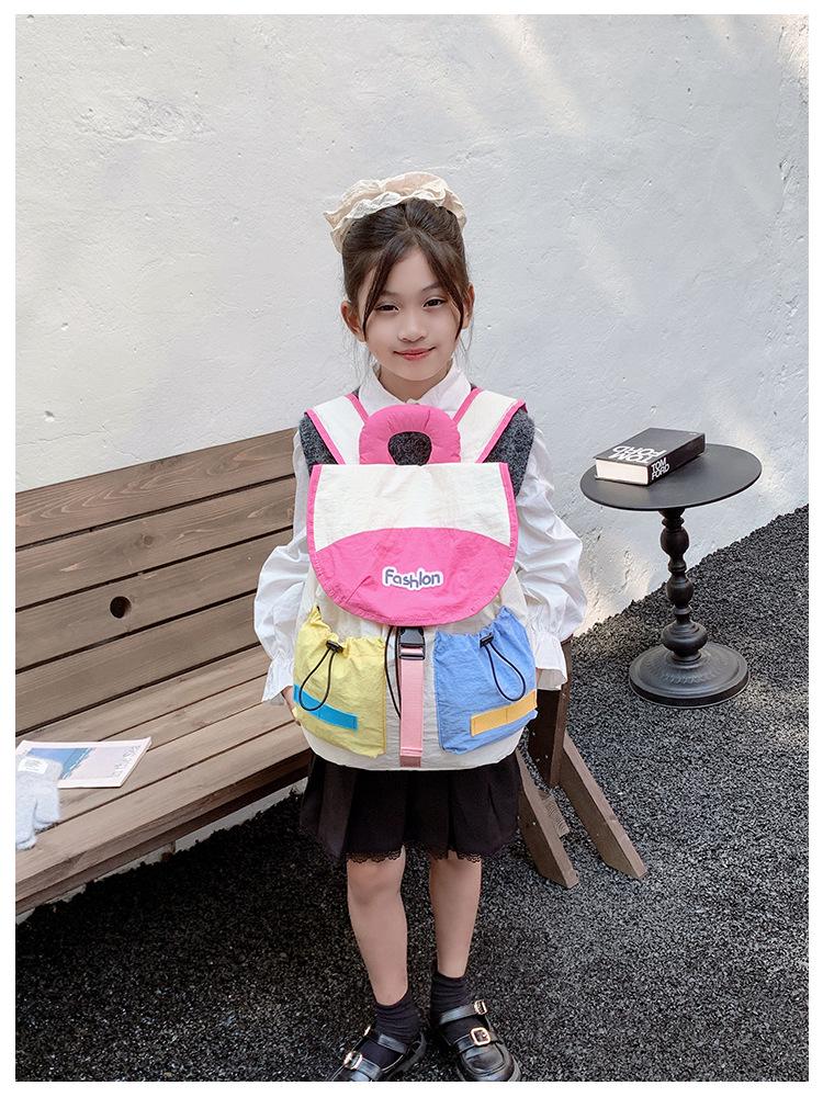 Koreansk Färgblock Förskole Ryggsäck: Trendig Utomhusväska för Tjejer, Förälder-Barn Stil