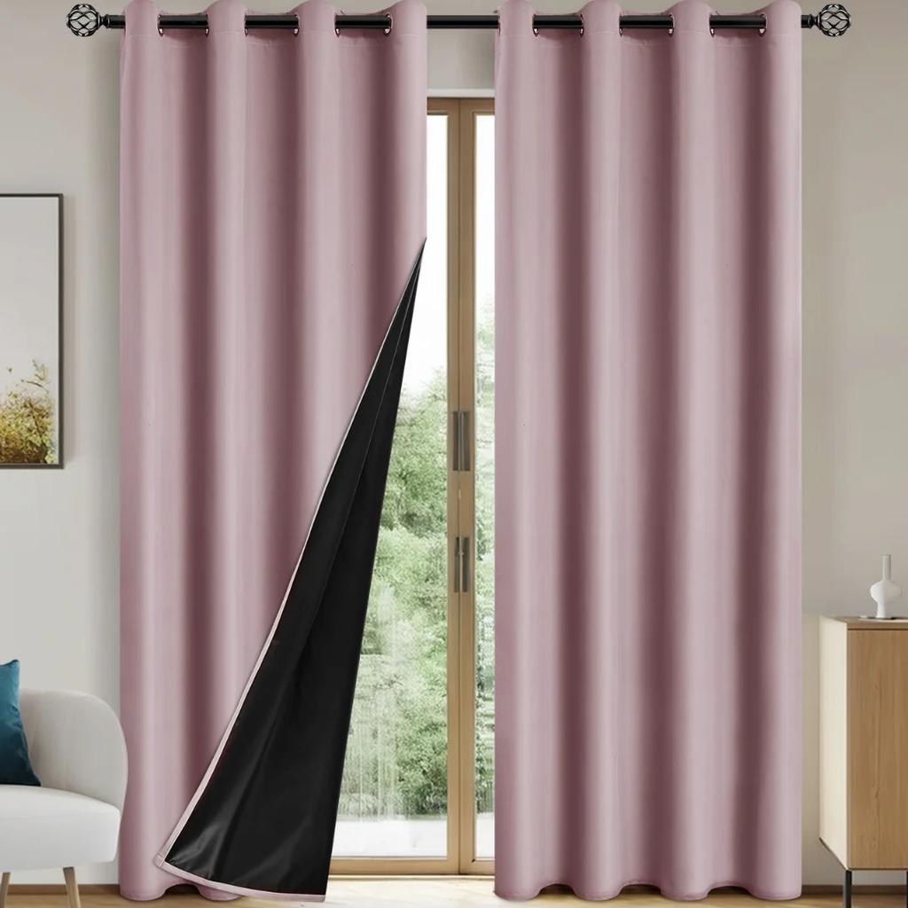 2pcs Modern 100% Blackout Curtain with Coated Lining, Solid Window Curains for Bedroom, Living Room, Dining Room, Home Decor