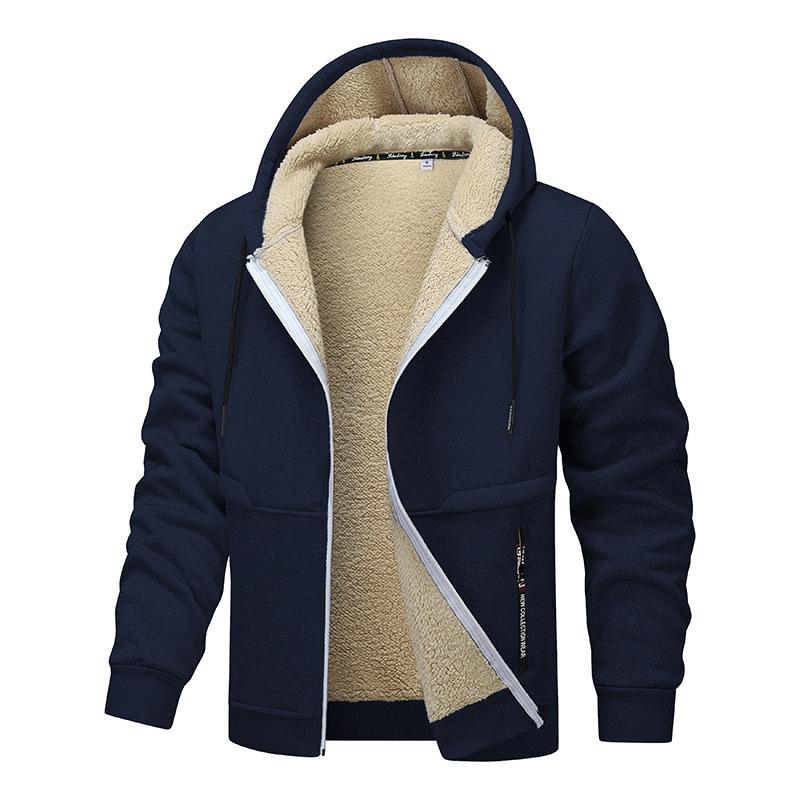 Autumn/Winter New Arrivals: Shearling-Lined Thickened Cardigan with Hood Men's Casual Shearling-Lined Jacket