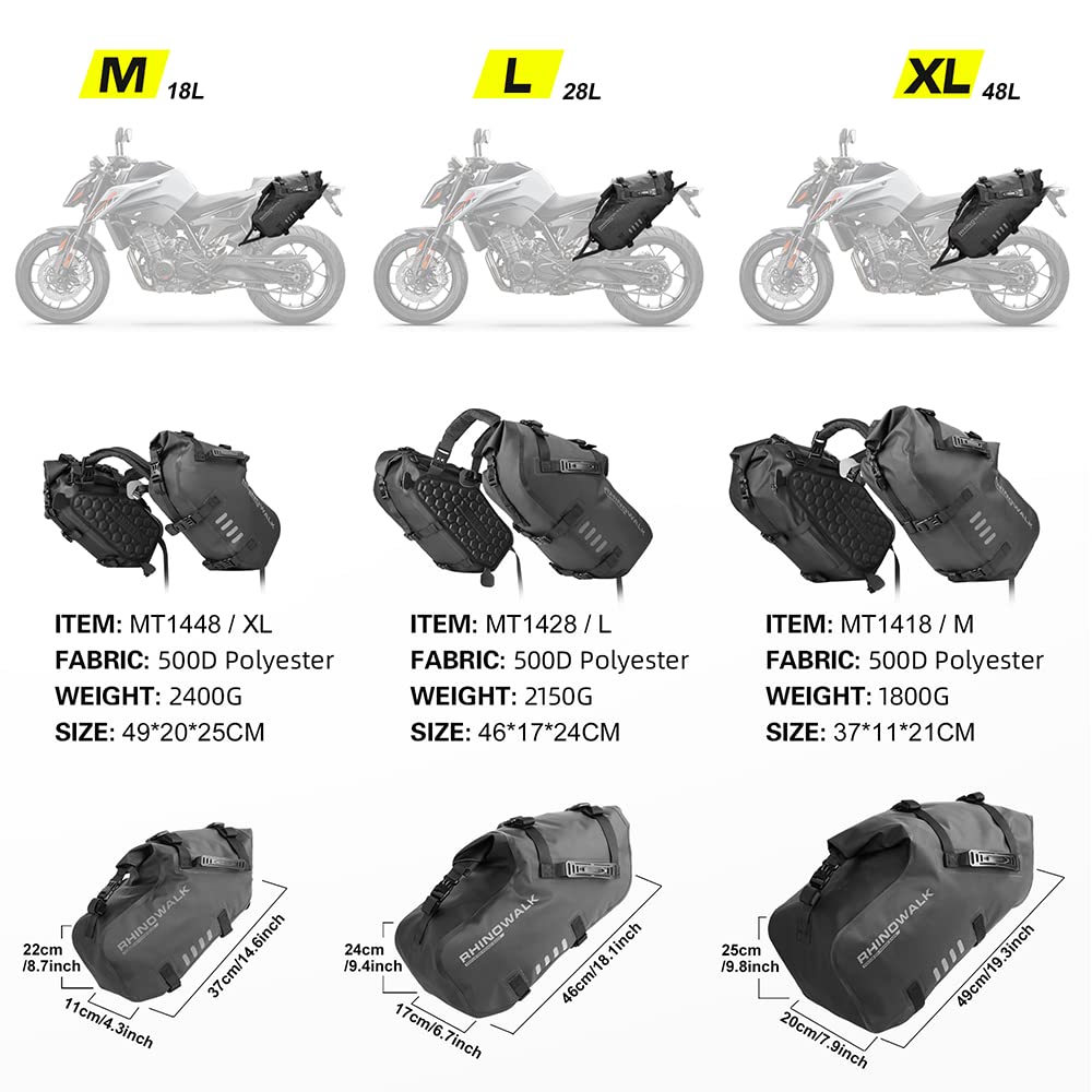 Rhinowalk Motorcycle Saddle Bags Waterproof Shockproof Motor Side Bags Shoulder Bags Motorbike Pannie 18L (9L*2) for Most Adventure and Sport Bikes Mo