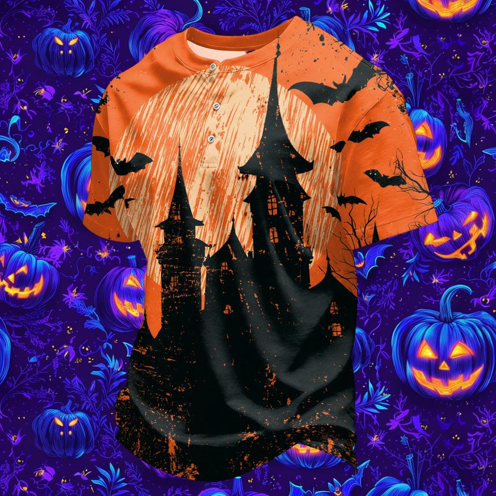 Men's Quick Dry Round Neck Short Sleeve T-Shirt with Halloween Print for Workout and Running