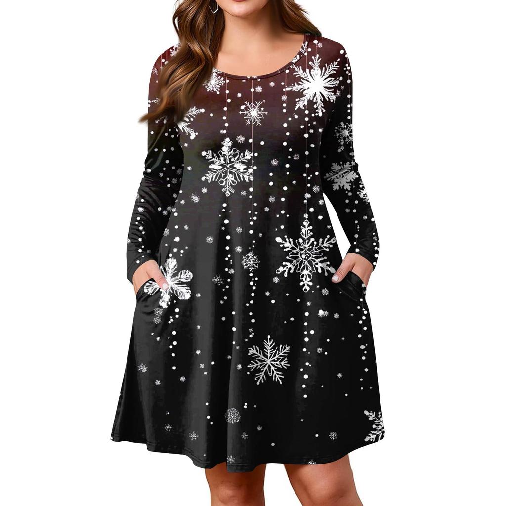 Dámské ležérní šaty s gradientním potiskem, kapsou, kulatým výstřihem a dlouhým rukávem ve větších velikostech na jaro/podzim