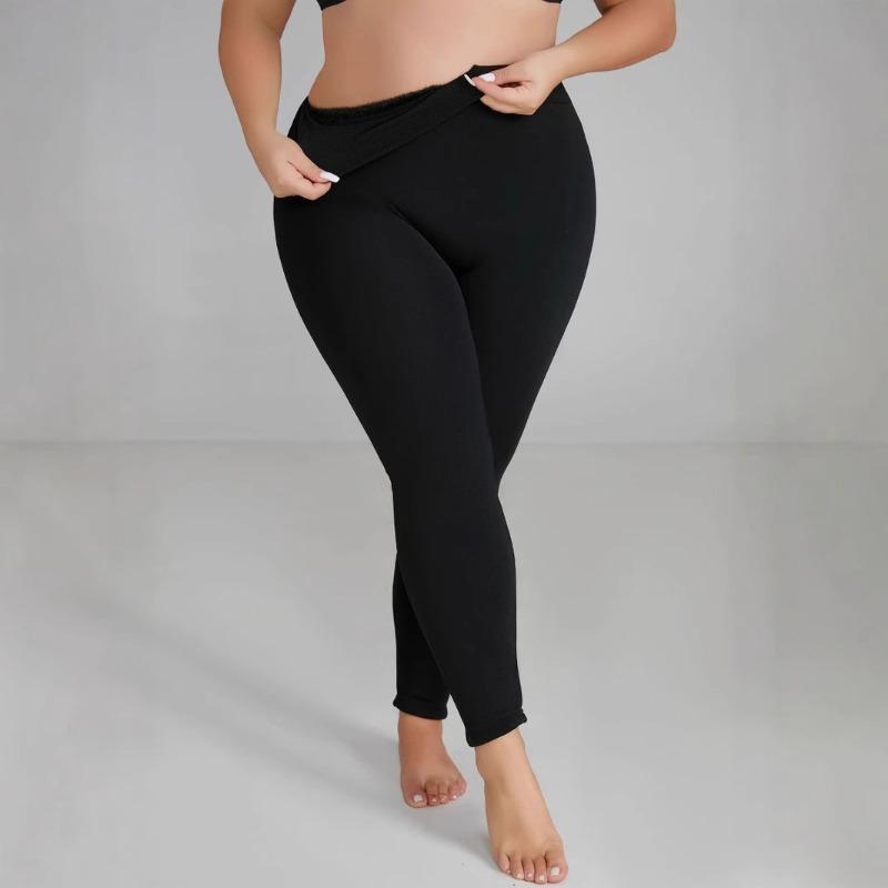 New Trade Large Size Leggings Winter Seamless Integrated Fleece Thickened Nine-Point Pants