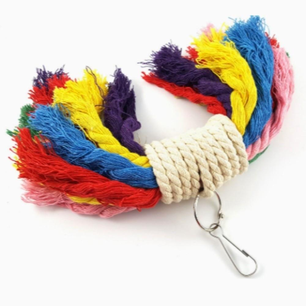 Colorful Cotton Rope Bird Rope Toy Hanging Buckle Exercise Training Tool Parrot Chewing Toy Safe Foraging Design