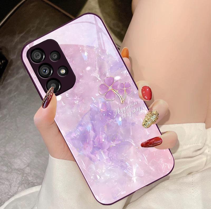 Double Petaled Clover For Samsung Galaxy S10 4G S20 11E 30 S21 21Fe 22 S24 Pro S23 Ultra 5G S8 S9 Tempered Glass Phone Case
