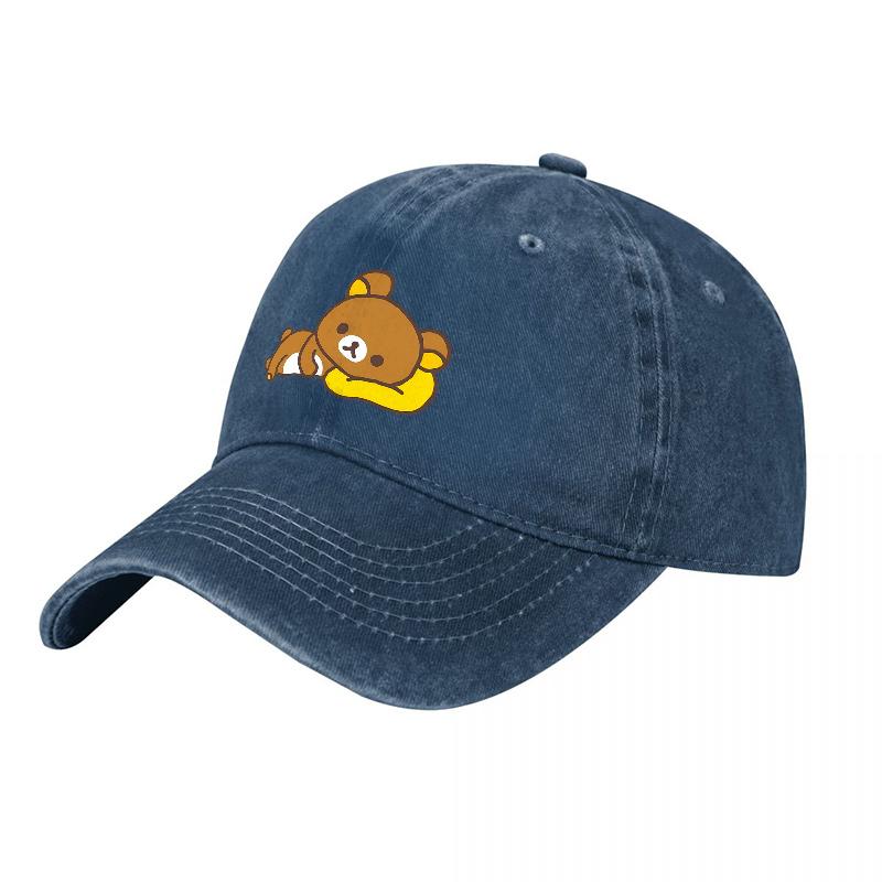 Rilakkuma Bear Embroidered Washed Cotton Baseball Cap Casual Unisex Hat for Adults