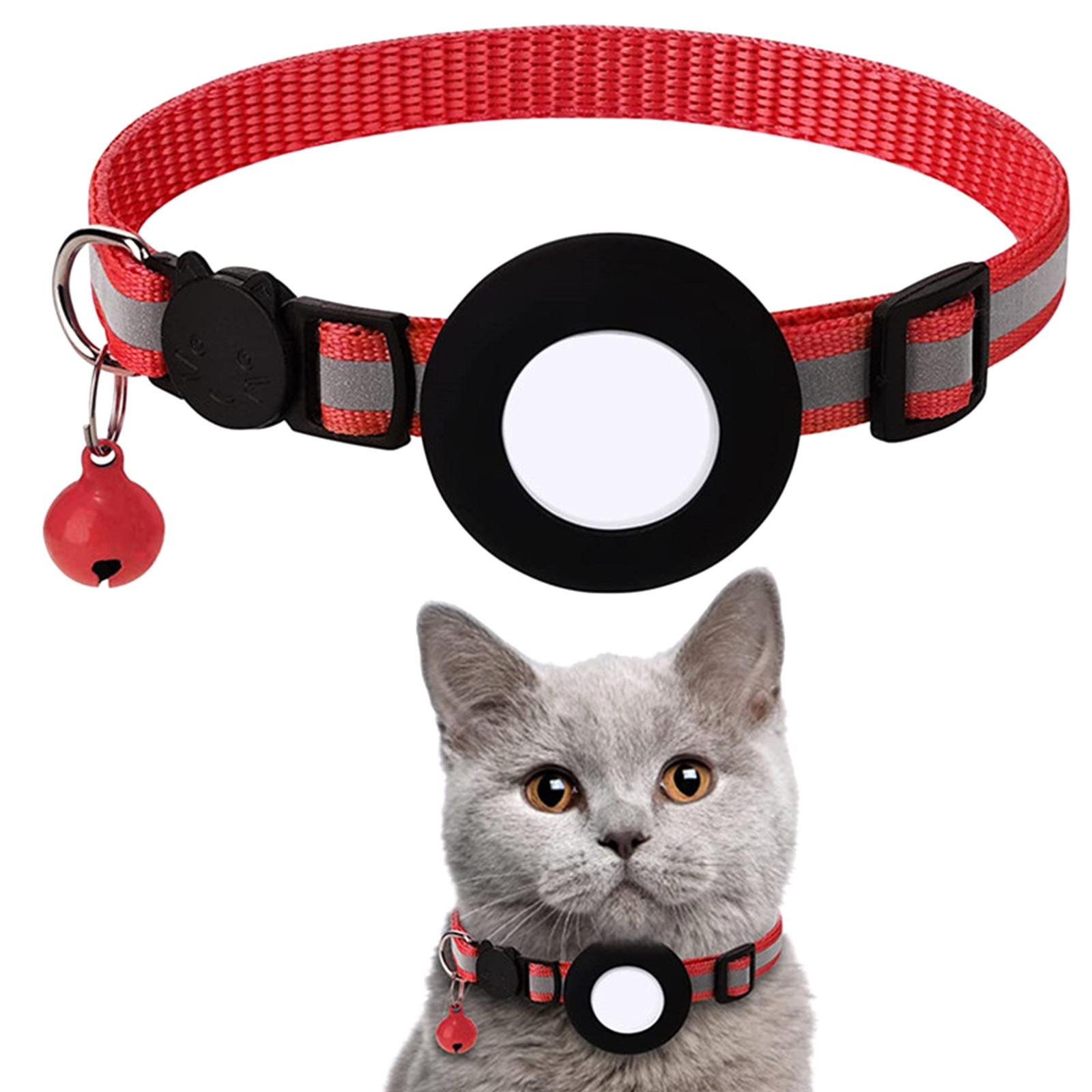 

Ошейник для кошек Светоотражающий ошейник для кошек с держателем AirTag и колокольчиком для девочек и мальчиков One Size красный