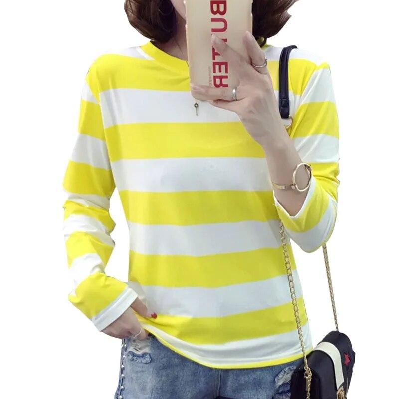 

Женская футболка Candy Colorautumn, полосатая женская футболка с длинными рукавами, уютная футболка, зимние топы, модные футболки XL