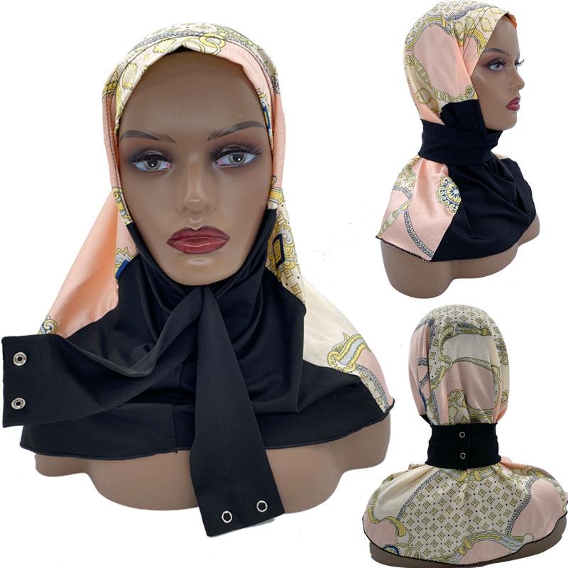 Ready Hijab With Snap Fastener Breathable Muslim Headscarf Bonnet Plain Neck Head Shawls Women'S Turban Hat Islam Under Cap