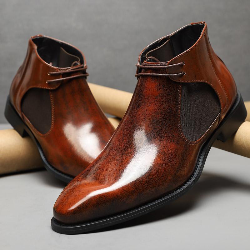 Fashion Fashion Lace-Up for Men Boots 2024 All-match Pointed Toe Men's Shoes Leather Men's Motorcycle Boots Mens High Top  Casual Shoes