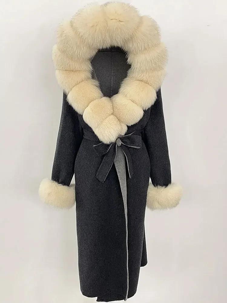 OFTBUY Autumn Winter Women Coat Real Natural Fox Fur Collar Hooded Double-faced Woolen Blends Jacket Thick Warm Casual Overwears