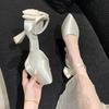 High Heels Women's Summer 2025 New French Beautiful Bow Pointed Word with Waterproof Table Hollow Sandals