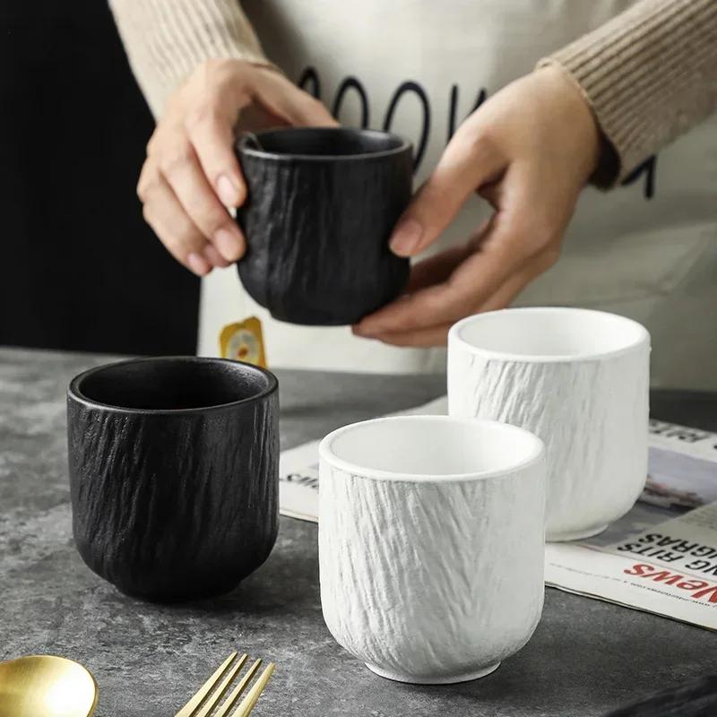 Rock Patterned Straight Cup Black Drinking Ceramic Tea Cup Without Handle, Hotel Restaurant Drinking Tea Cup, Tea Cup, Wine Cup