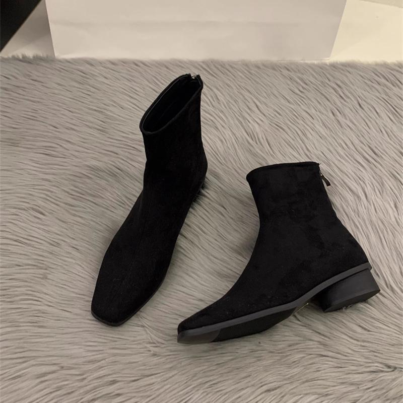 Fashion Autumn Winter Women Ankle Boots Low Heels Zipper Shoes Fashion Square Toe Comfortable Botas Zapatos De Mujer