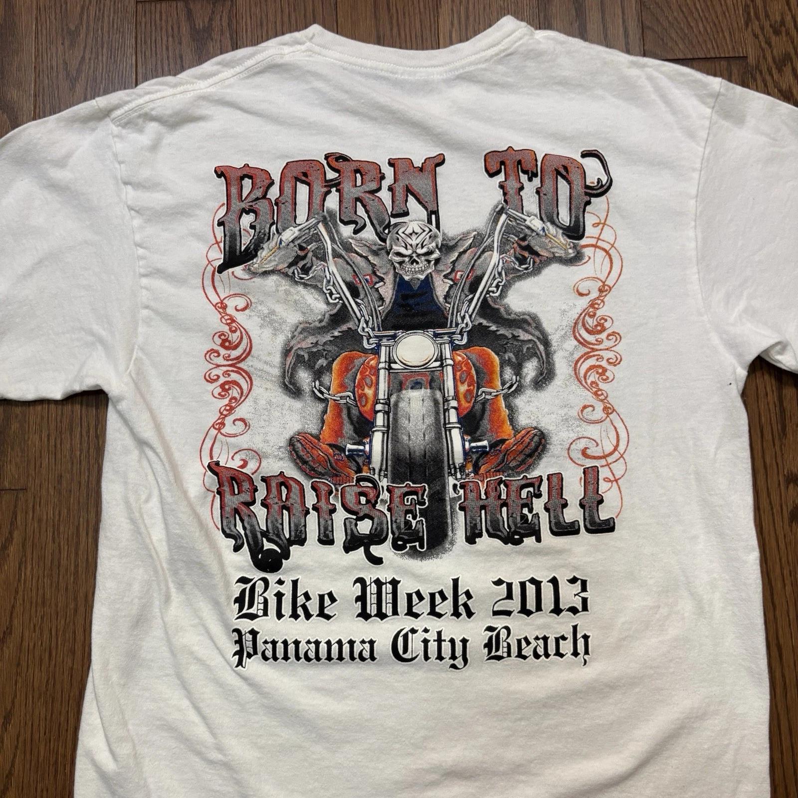 

Vintage Panama City Bike Week T Shirt Men’s M Y2K Skeleton Biker Flames FLAWED M
