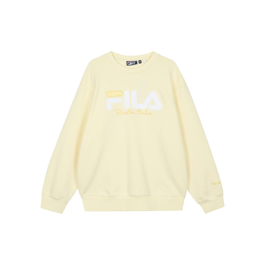 FILA Fleece Logo Casual Loose Pullover Long Sleeve Sweatshirt Unisex sweatshirt Wheat-Yellow F51U249299FYE