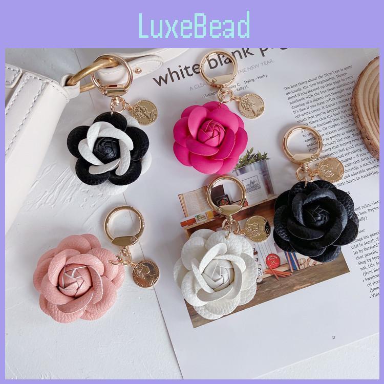 Stylish Leather Tea Flower Car Keyring Adorable Floral Bag Hanging Decoration